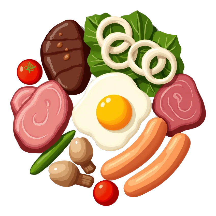 Large Mixed Grill - Gammon, Pork Loin, Rump, Lamb, Two Sausages, Fried Egg, Six Onion Rings, Peas, Tomato, Mushroom, Side Salad