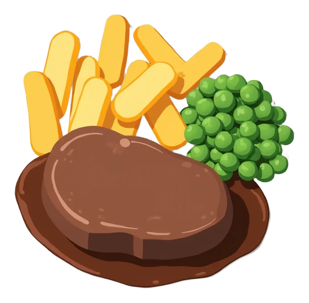Steak & Kidney Pudding - Chips, Peas