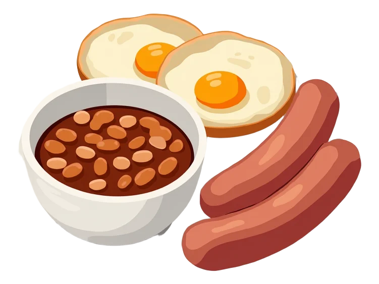 British Sausages, Pret's Baked Beans & Egg Pot
