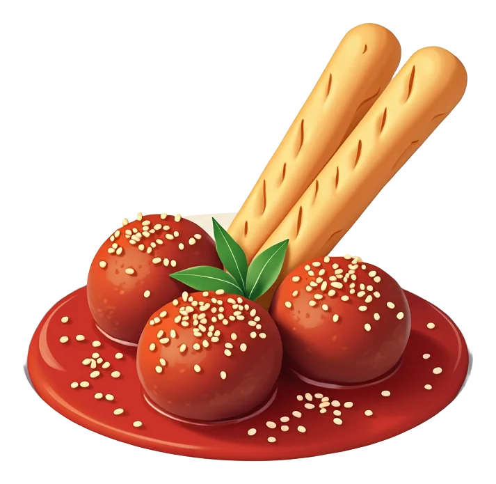 Meatballs Al Forno with breadsticks