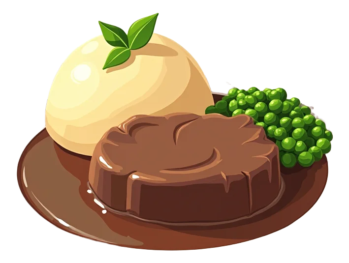 Steak & Kidney Pudding - Mashed Potato, Peas