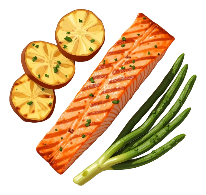 Grilled Salmon Fillet with Potatoes and Grilled Veg