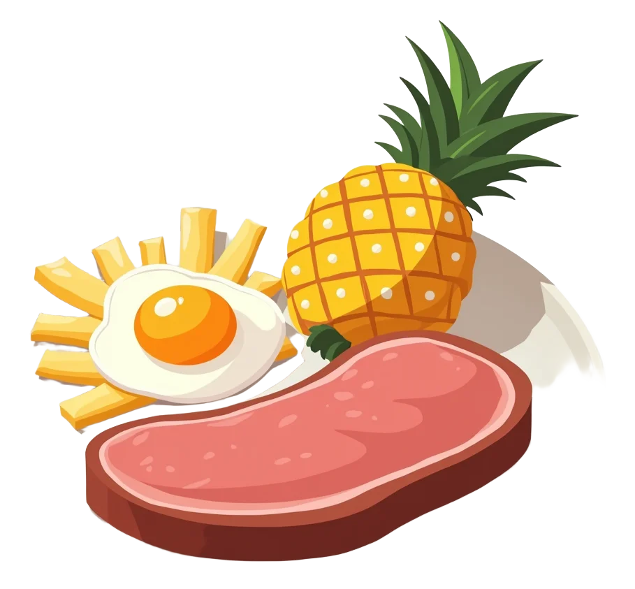 7 Oz Gammon Steak with Chips, Egg & Pineapple