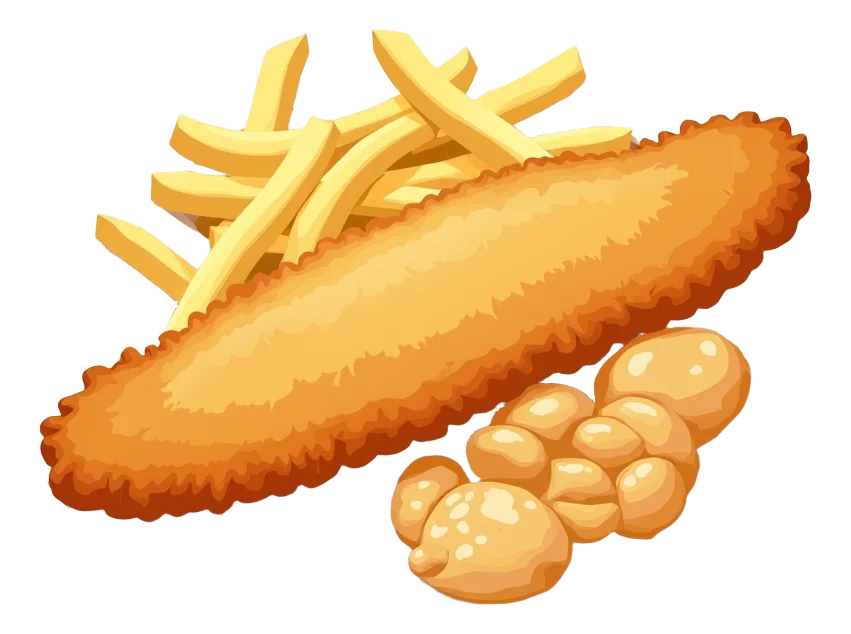 Freshly Battered Fish and Chips - Haddock Fillet, Beans