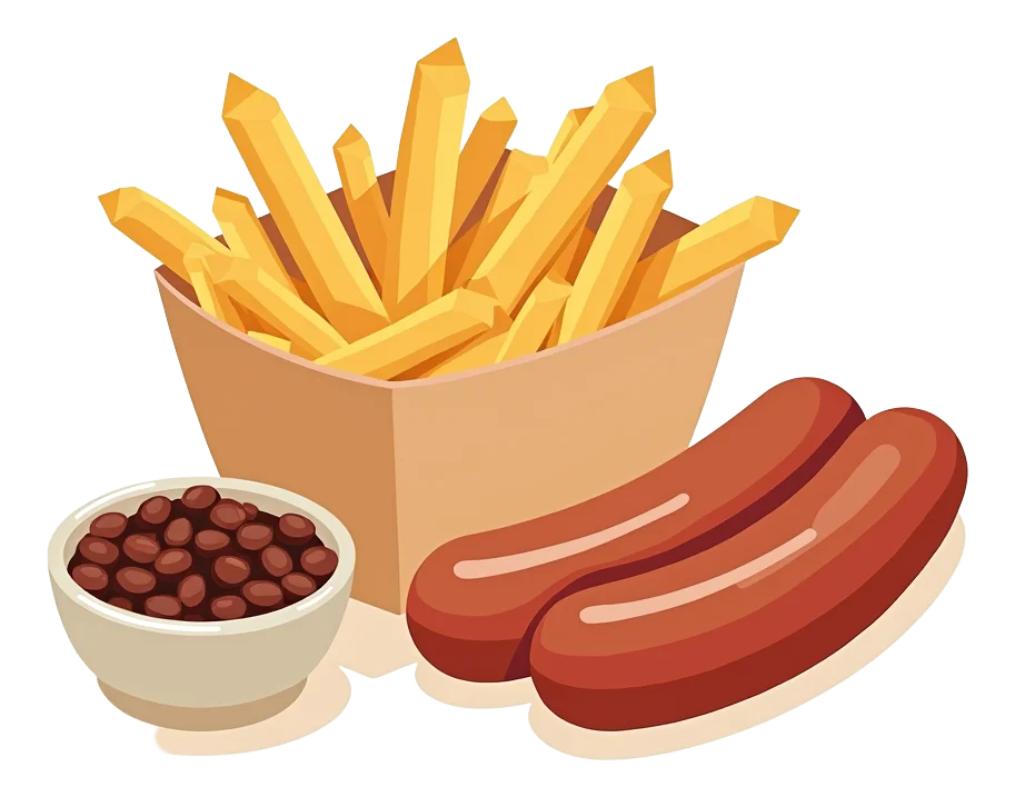 Vegan Sausages, Chips and Beans