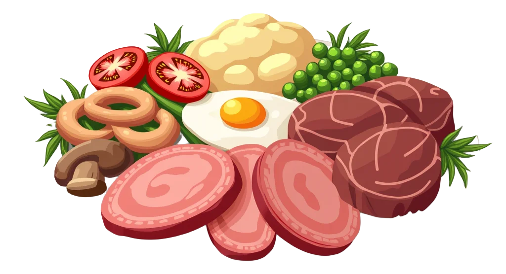 Large Mixed Grill - Gammon, Pork Loin, Rump, Lamb, Two Sausages, Fried Egg, Six Onion Rings, Peas, Tomato, Mushroom, Mashed Potato