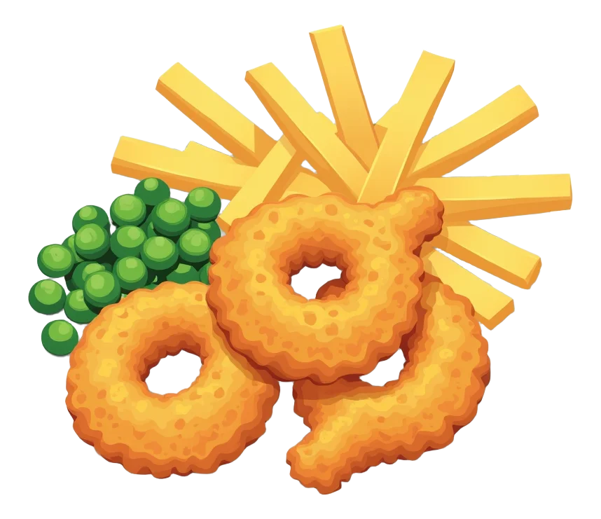 Whitby Breaded Scampi - Chips, Peas