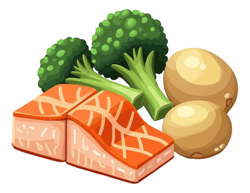 Roast Salmon, Potatoes and Broccoli