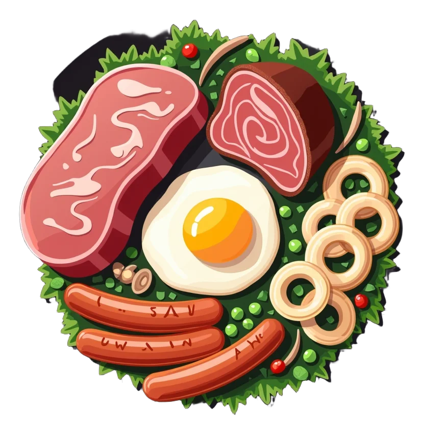 Large Mixed Grill - Gammon, Pork Loin, Rump, Lamb, Two Sausages, Fried Egg, Six Onion Rings, Peas, Tomato, Mushroom, Mediterranean Salad