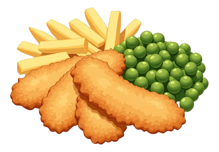Small Whitby Breaded Scampi - Chips, Mushy Peas