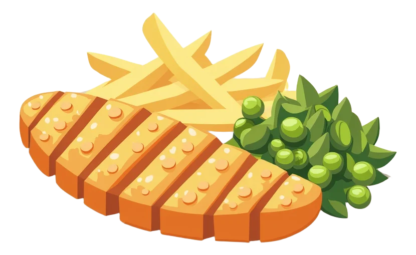 Grilled Fish & Chips - buttered peas.